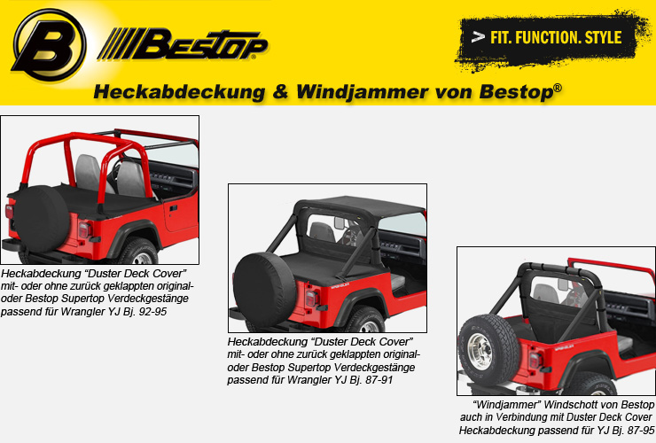 Jeep Wrangler YJ Heckabdeckung & Windschott Bestop