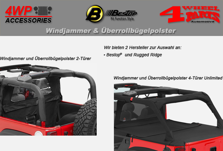 Jeep Wrangler JK Windschott & Überrollbügelpolster