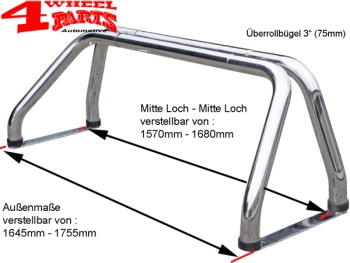 Überrollbügel Edelstahl Ø 76mm 1570-1680mm mit TÜV