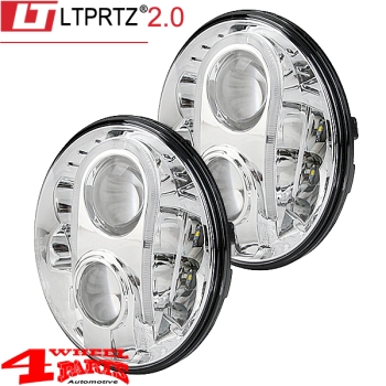 LED Headlight Pair Chrome from LTPRTZ Jeep CJ + Wrangler TJ JK 55-18
