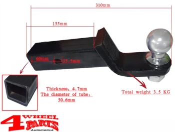 US Receiver Hitch 2-Inch Drawbar with Hitch Ball
