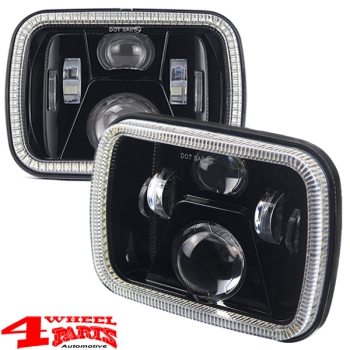 LED Headlight Pair Black XJ 84-01 + YJ 87-95 US with DRL