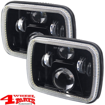 LED Headlight Pair Black XJ 84-01 + YJ 87-95 US with DRL