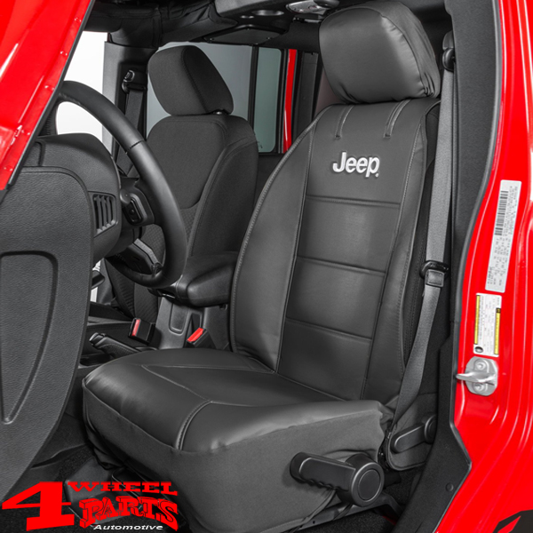 Sideless Seat Cover Front Black with Jeep Logo by Plasticolor Jeep Wrangler  TJ JK JL year 03-23 + Gladiator JT year 19-23 | 4 Wheel Parts