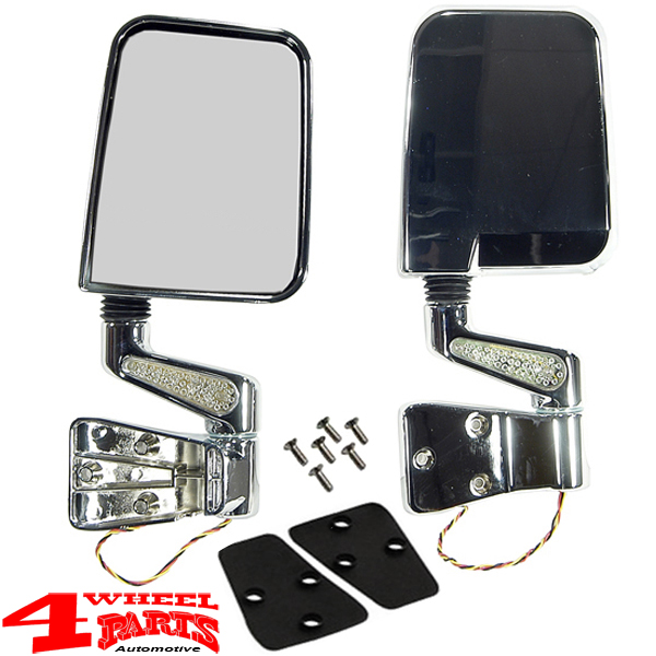 Mirror Set Sidemirrors Chrome with LED Turn Signal Jeep Wrangler YJ TJ year  87-02 | 4 Wheel Parts