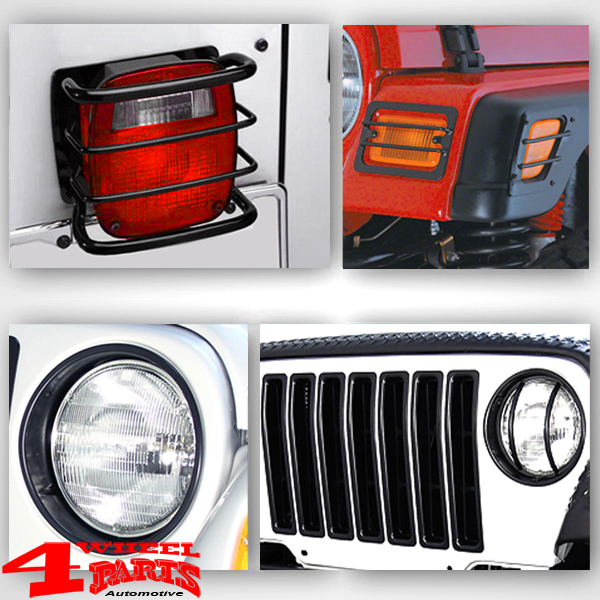 Tail & Head Light and Turn Signal Lens Guards Set Black Jeep Jeep Wrangler  TTail & Head Light and Turn Signal Lens Guards Grill Inserts Set Black Jeep  Wrangler TJ year 97-06J