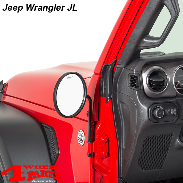 Mirror Set Sidemirrors Black Satin Round on the Door Hinge Jeep CJ +  Wrangler YJ TJ JK JL year 76-22 + Gladiator JT year 19-22 | 4 Wheel Parts