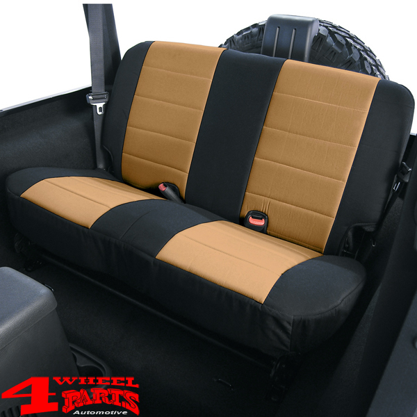Seat Cover Neoprene Rear Black / Tan Jeep Wrangler TJ year 97-02 | 4 Wheel  Parts
