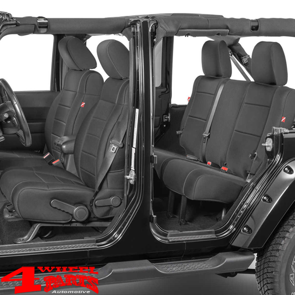 Sitzbezüge und Rücksitzbankbezug Set vorne und hinten schwarz Neopren Jeep  Wrangler JK Unlimited Bj. 07-10 4-Türer