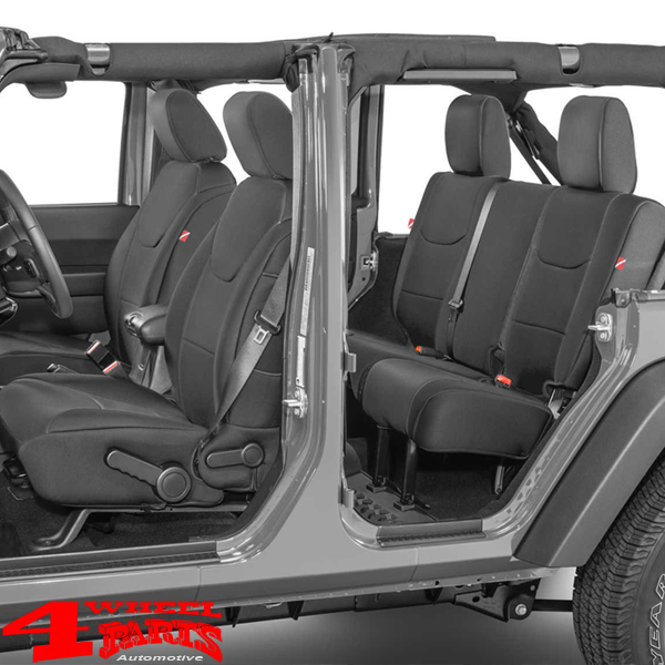 Sitzbezüge und Rücksitzbankbezug Set vorne und hinten schwarz Neopren Jeep  Wrangler JK Unlimited Bj. 13-18 4-Türer