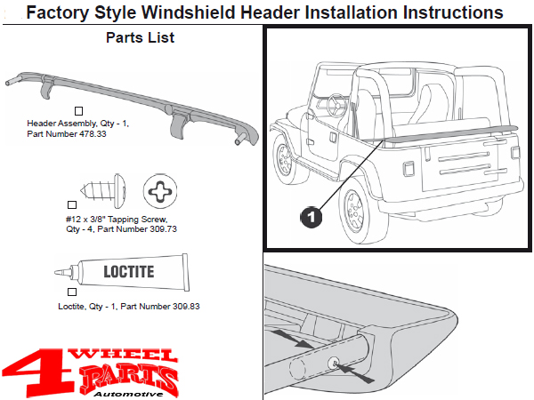 Soft Top Header Kit Windshield Channel Replacement Assembly Bestop Jeep  Wrangler TJ year 97-06 | 4 Wheel Parts