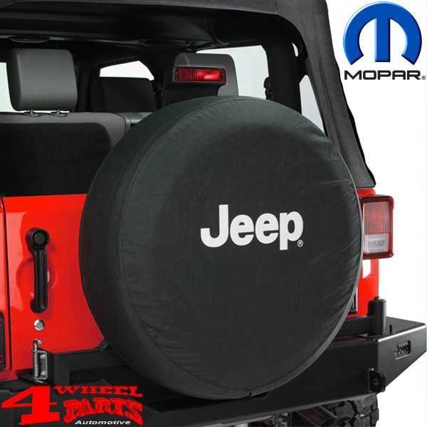 Spare Tire Cover from Mopar with white Jeep Logo Print Jeep CJ + Wrangler  YJ TJ JK year 76-18 | 4 Wheel Parts