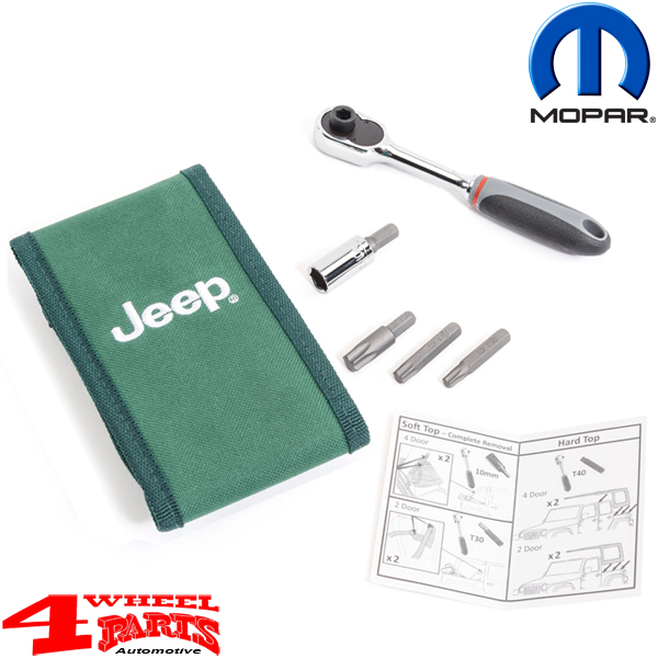 Tool Kit 6 pieces Tools with Jeep Storage Bag Torx Hexal Allen with ratchet  for Door Hood and Hardtop Softtop Top removal Jeep Wrangler JK year 07-18 |  4 Wheel Parts