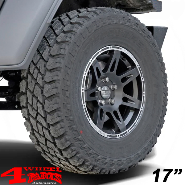 Aluminum Wheel Set W-TEC Extreme black silver 8,5x17 ET +30 Complete with Tire  Cooper 285/70 R17 Dicoverer ST MAXX with TÜV Jeep Wrangler JK + Unlimited  year 07-18 | 4 Wheel Parts