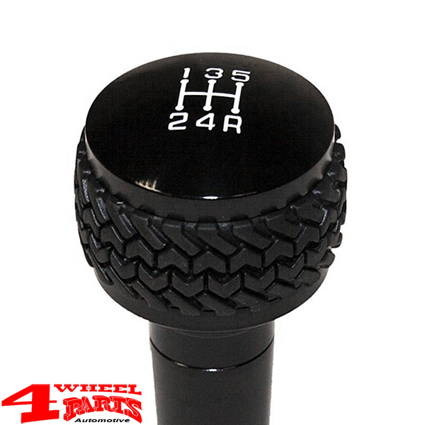 Billet Shift Knob Black with tire-tread grip 5 Speed Manual Transmission  from Drake Off Road Jeep Wrangler TJ year 97-06 | 4 Wheel Parts