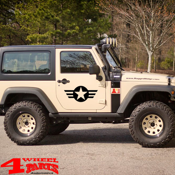 Decal Pair Body Side or Doors Star and Stripes Black Jeep Wrangler JK JL  year 07-23 + Gladiator JT year 19-23 | 4 Wheel Parts