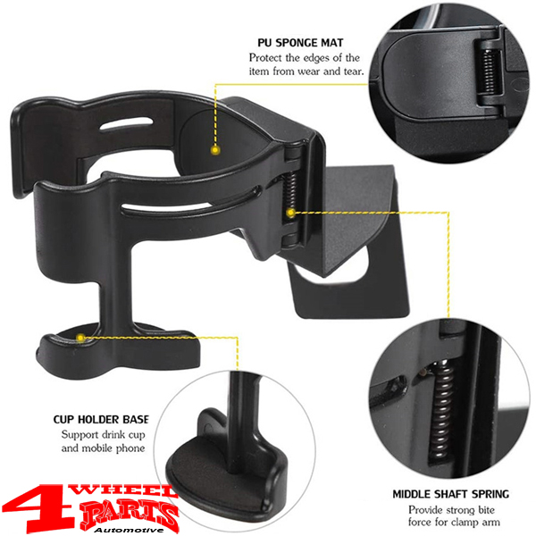 Cup and Phone Holder on the Grab Bar Jeep Wrangler JL year 18-23 + Gladiator JT year 19-23 | 4 Wheel Parts Cup and Phone Holder on the Grab Bar Jeep Wrangler JL year 18-23 + Gladiator JT year 19-23 | 4 Wheel Parts