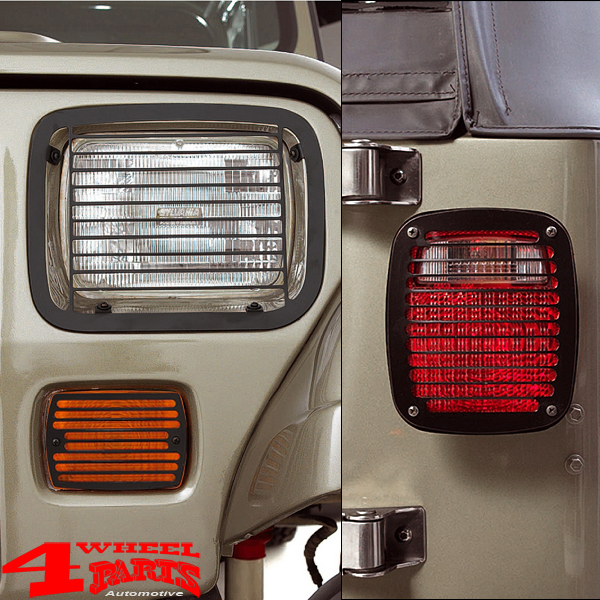 Front Marker Head Light Taillight Guard Set Black Aluminum Jeep Wrangler YJ  year 87-95