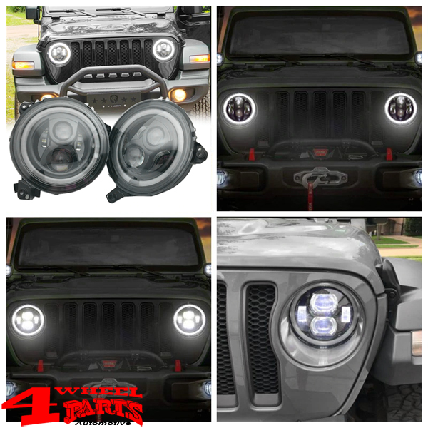 LED Headlight Pair 9 Black Lights with Halo Ring Jeep Wrangler JL year  18-23 + Gladiator JT year 19-23 Sport Model