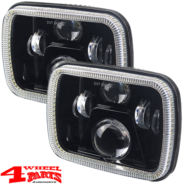 LED Scheinwerfer Paar schwarz mit Tagfahrlicht und Blinker Jeep Wrangler YJ  Bj. 87-95 + Cherokee Bj. 84-01