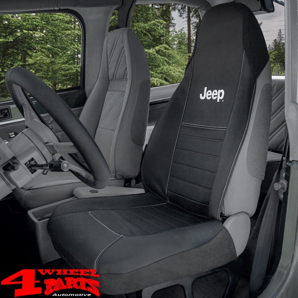 Sitzbezug vorne schwarz Neopren mit Jeep Logo Jeep CJ + Wrangler YJ + TJ Bj.  76-02