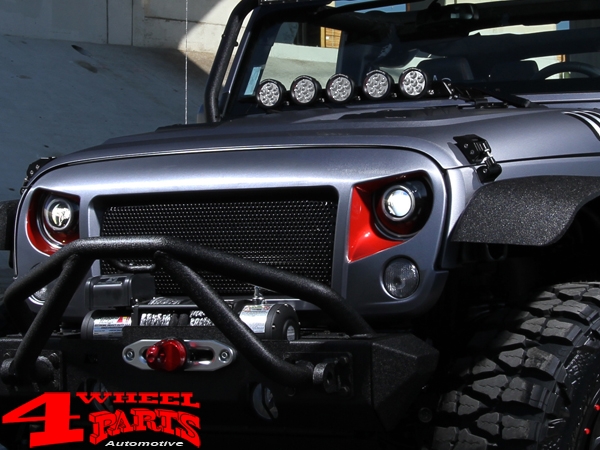 Lampenbügel Motorhaube texturiert + 5 LED's rund Wrangler JK 07-18