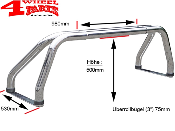 Überrollbügel Edelstahl Ø 76mm 1570-1680mm mit TÜV