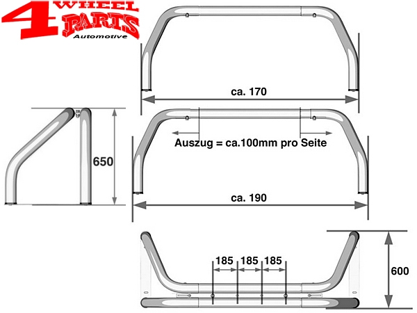Überrollbügel Edelstahl Ø 76mm 1700-1900mm mit TÜV