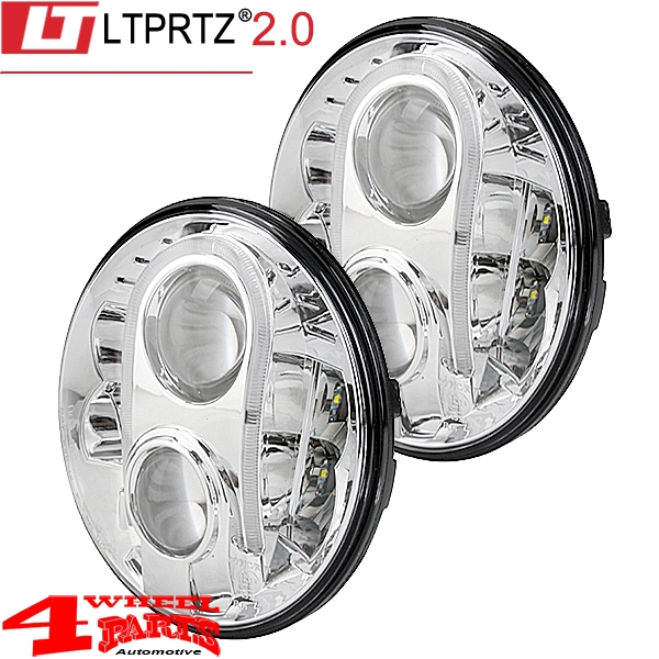 LED Headlight Pair Chrome from LTPRTZ Jeep CJ + Wrangler TJ JK 55-18