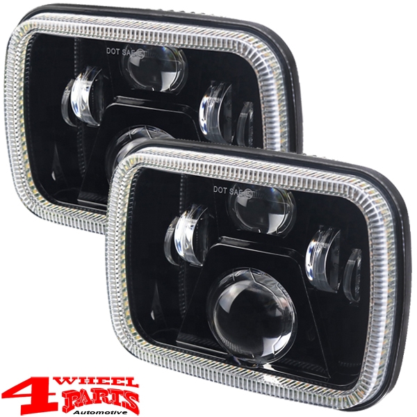 LED Headlight Pair Black XJ 84-01 + YJ 87-95 US with DRL