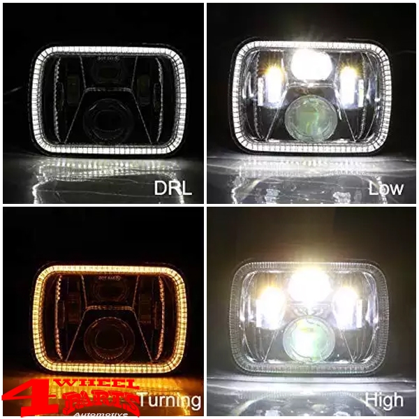 LED Headlight Pair Black XJ 84-01 + YJ 87-95 US with DRL