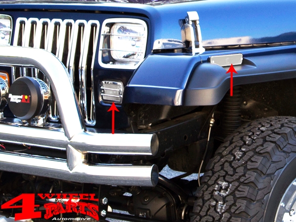 Blinkleuchten Blinker weiß Reflektoren vorne links und rechts im  Kühlergrill und Verbreiterung Set Jeep Wrangler YJ Bj. 87-95