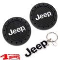 Schlüsselanhänger Emaille + Getränkehalter-Untersetzer Jeep Logo